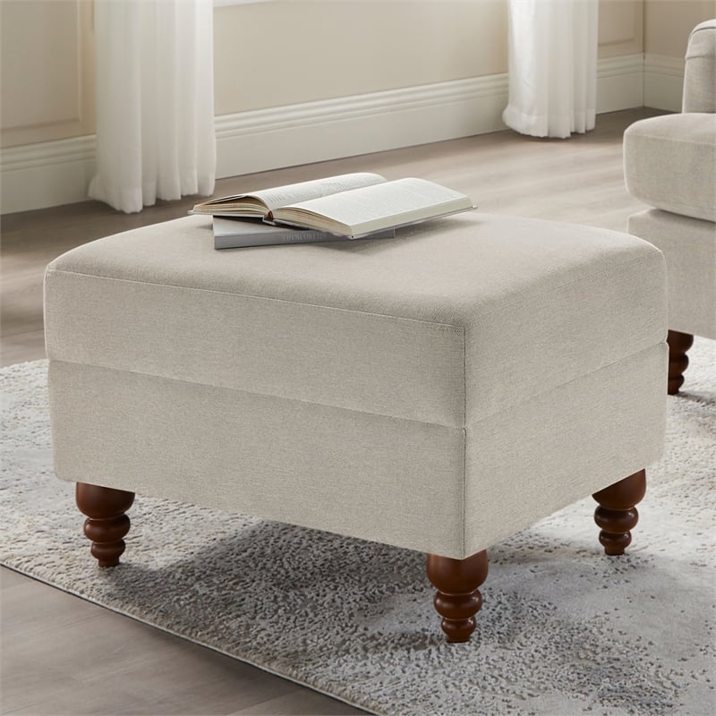 Pemberly Row Modern Sea Oat Beige Fabric Upholstered Ottoman