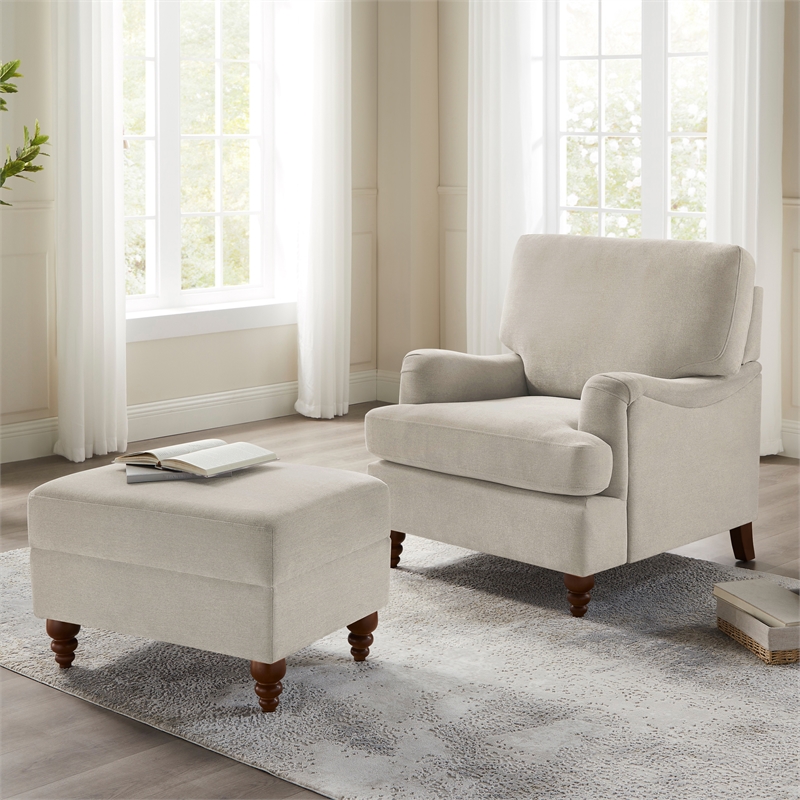 Pemberly Row Modern Sea Oat Beige Fabric Upholstered Ottoman