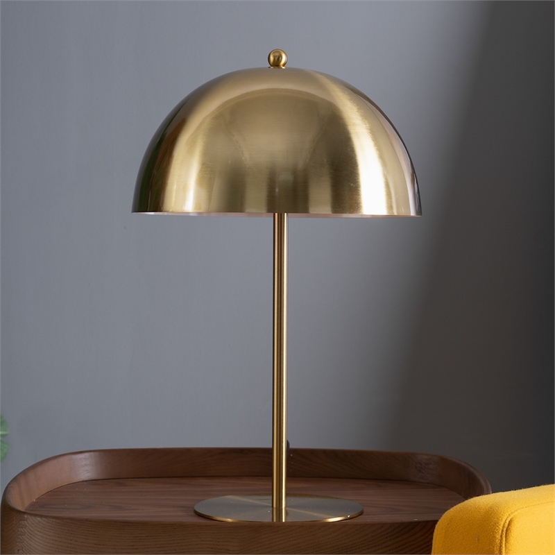 Pemberly Row Gold Dome Shade Metal Table Lamp with Contemporary Style