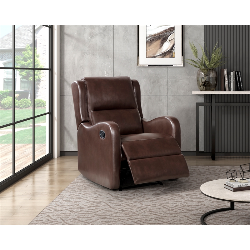 Pemberly Row Contemporary Faux leather Manual Recliner in Brown