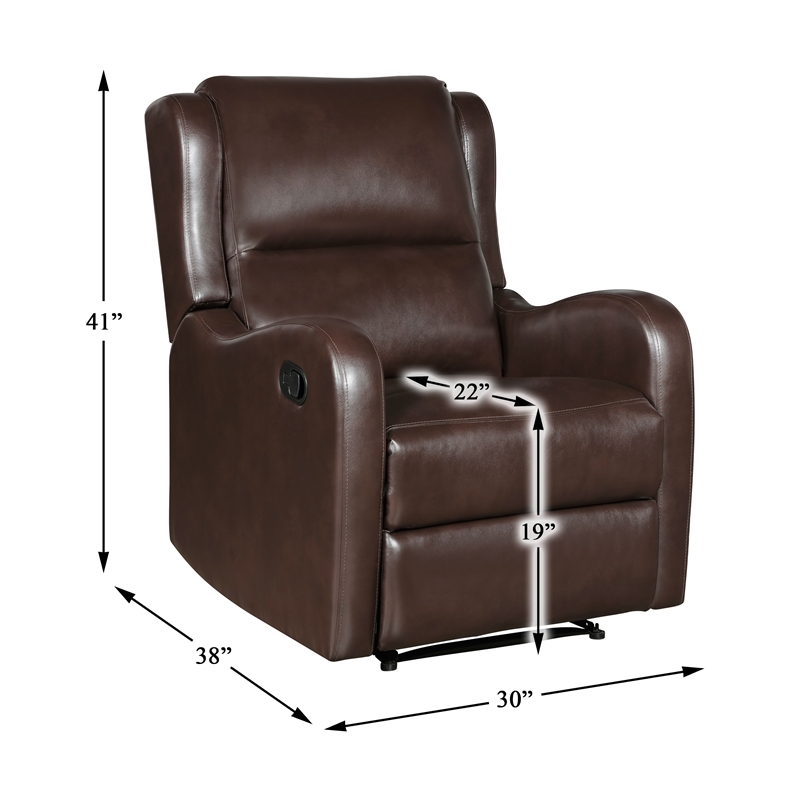 Pemberly Row Contemporary Faux leather Manual Recliner in Brown