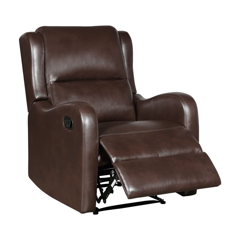 Pemberly Row Contemporary Faux leather Manual Recliner in Brown