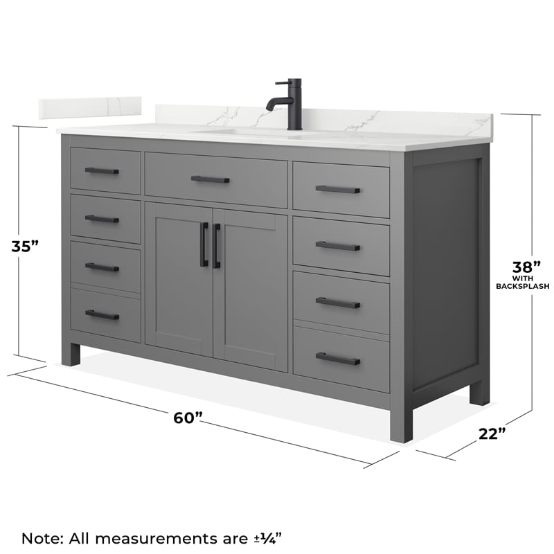 Pemberly Row Dark Gray Single Vanity & Giotto Quartz Top (1-Hole) & Black Trim