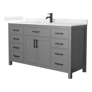 Pemberly Row Dark Gray Single Vanity & Giotto Quartz Top (1-Hole) & Black Trim