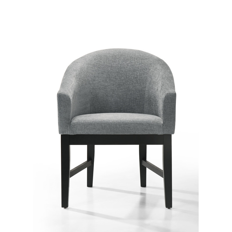 Pemberly Row Set of 2 Gray Fabric Barrel Dining Chair with Black Finish Legs
