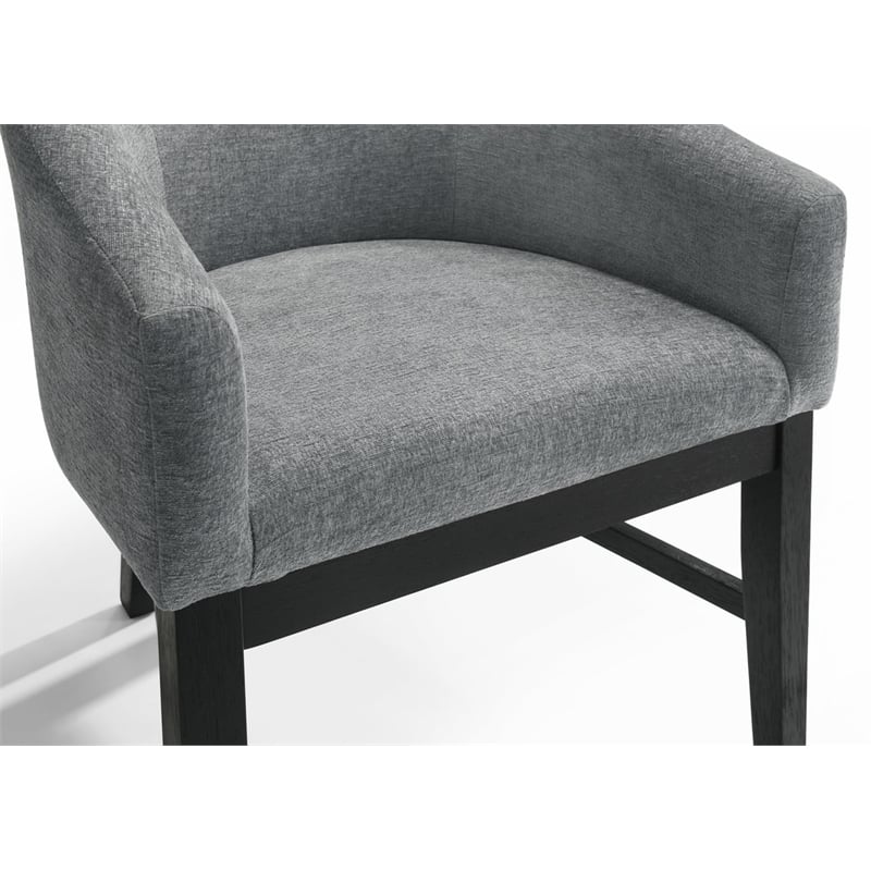 Pemberly Row Set of 2 Gray Fabric Barrel Dining Chair with Black Finish Legs