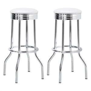 Pemberly Row Contemporary Round Faux Leather Bar Stools in White