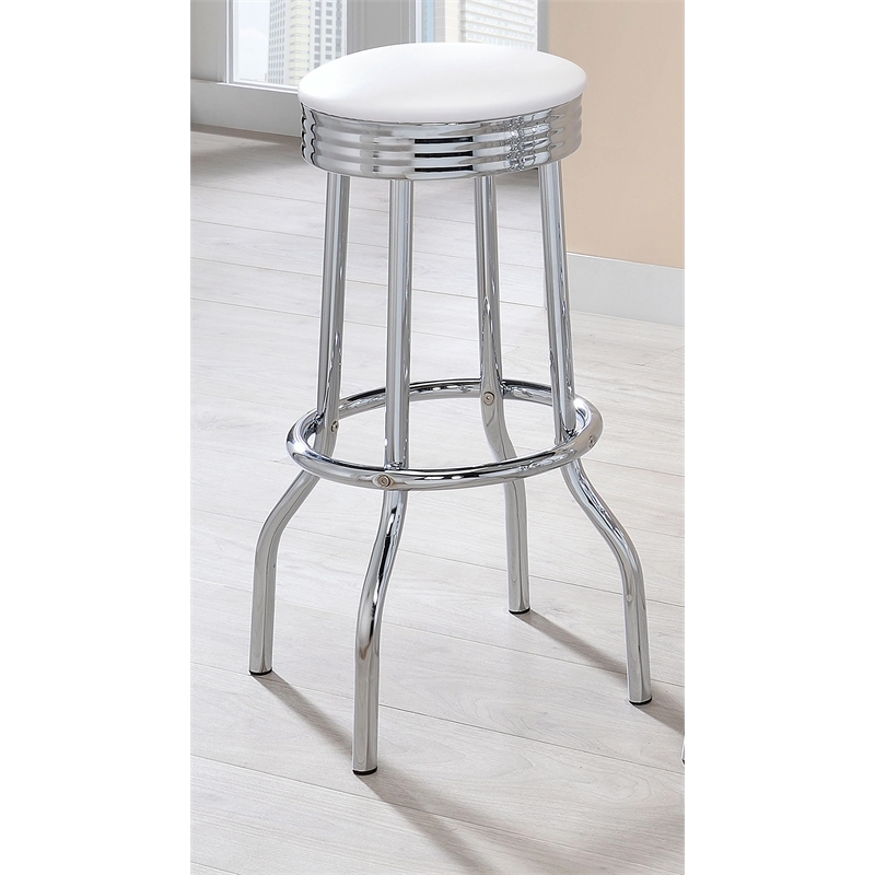 Pemberly Row Contemporary Round Faux Leather Bar Stools in White
