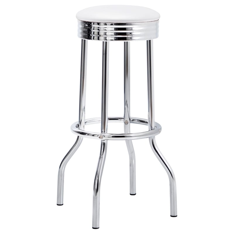 Pemberly Row Contemporary Round Faux Leather Bar Stools in White