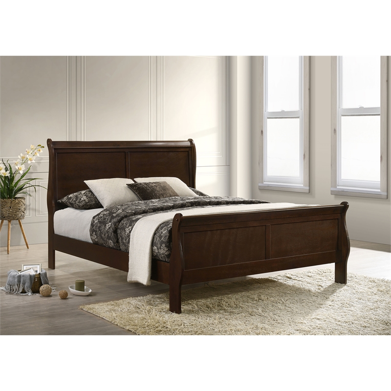 Pemberly Row Modern Wood Eastern King Sleigh Bed in Cappuccino