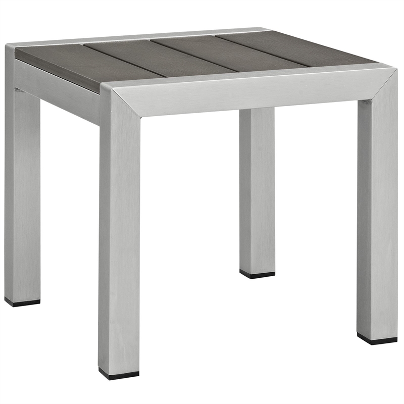 Pemberly Row Outdoor Patio Wood and Aluminum Side Table in Silver/Gray