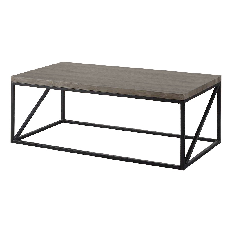 Pemberly Row Farmhouse Wood Rectangular Coffee Table with Metal Base in Gray
