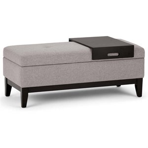 Pemberly Row 42&quotW Rectangle Storage Ottoman Bench in Cloud Gray Linen Fabric