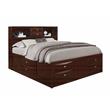 Pemberly Row New Merlot Wood King Bed with Storage and Bookcase