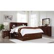 Pemberly Row New Merlot Wood King Bed with Storage and Bookcase