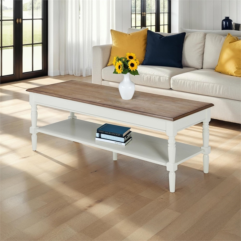 Pemberly Row Modern Coffee Table in Driftwood and White Wood