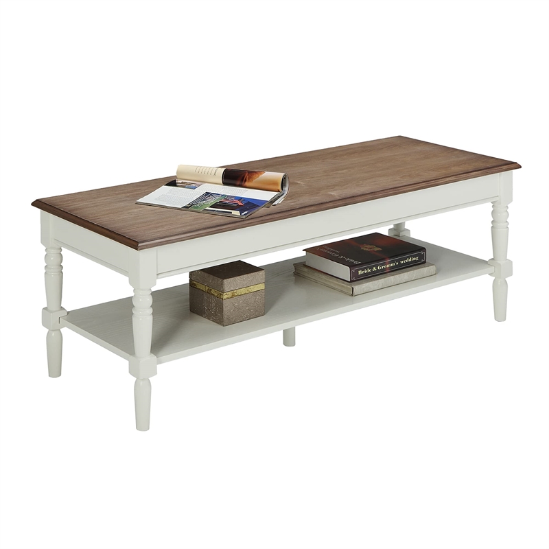 Pemberly Row Modern Coffee Table in Driftwood and White Wood