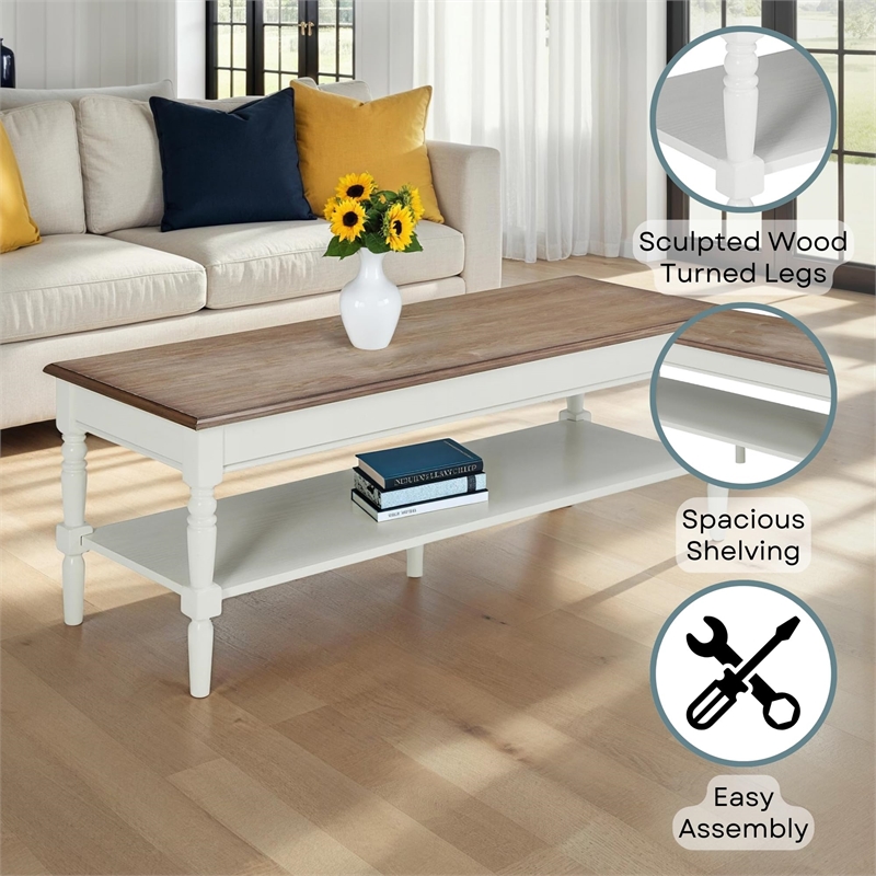 Pemberly Row Modern Coffee Table in Driftwood and White Wood