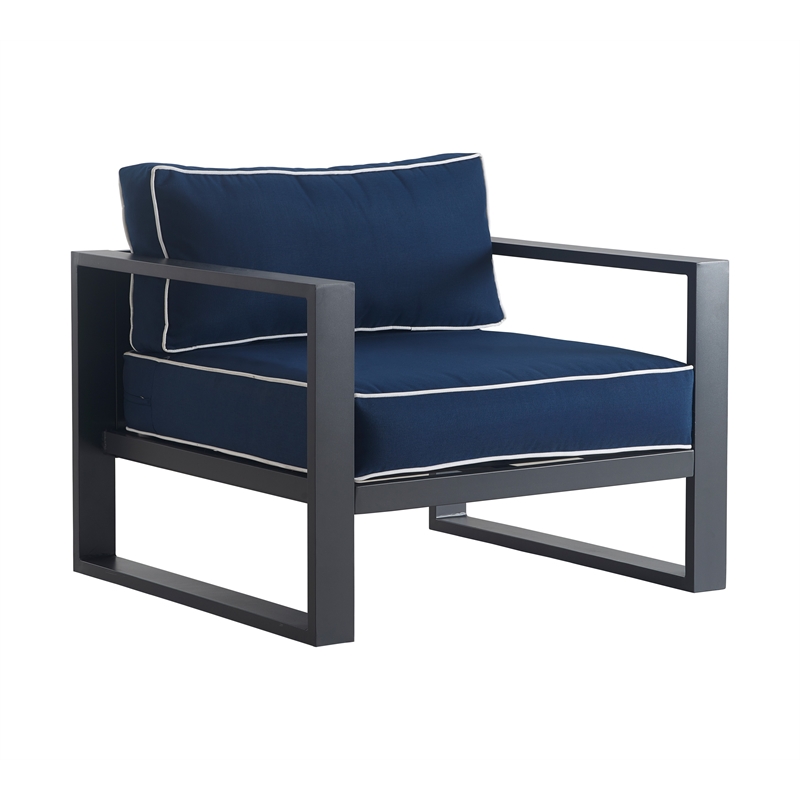 Pemberly Row Contemporary Outdoor Arm Chair in Gray Gunmetal