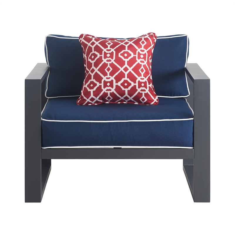 Pemberly Row Contemporary Outdoor Arm Chair in Gray Gunmetal