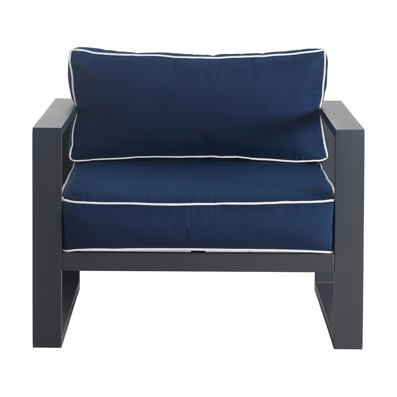 Pemberly Row Contemporary Outdoor Arm Chair in Gray Gunmetal