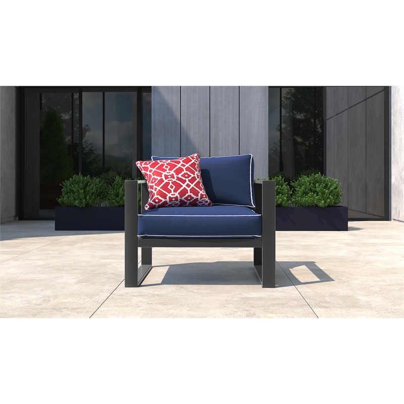 Pemberly Row Contemporary Outdoor Arm Chair in Gray Gunmetal