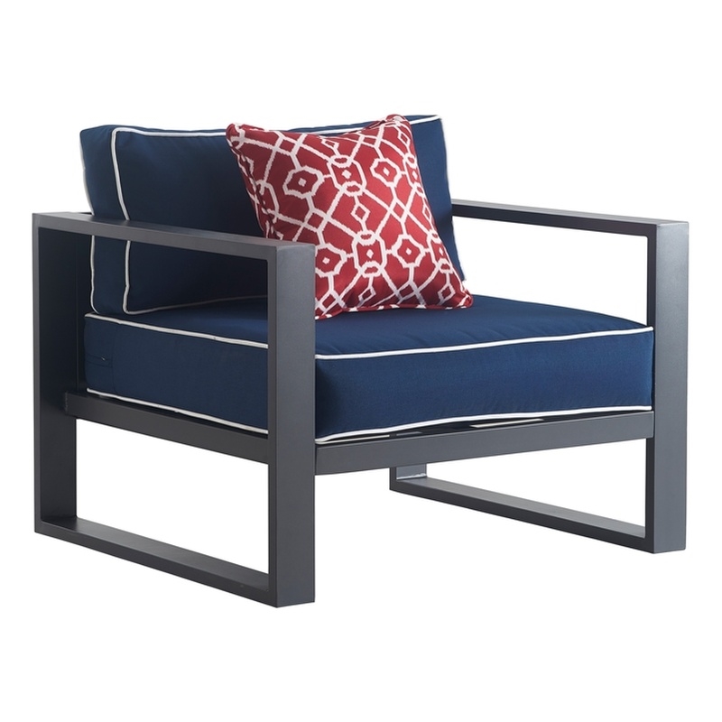 Pemberly Row Contemporary Outdoor Arm Chair in Gray Gunmetal