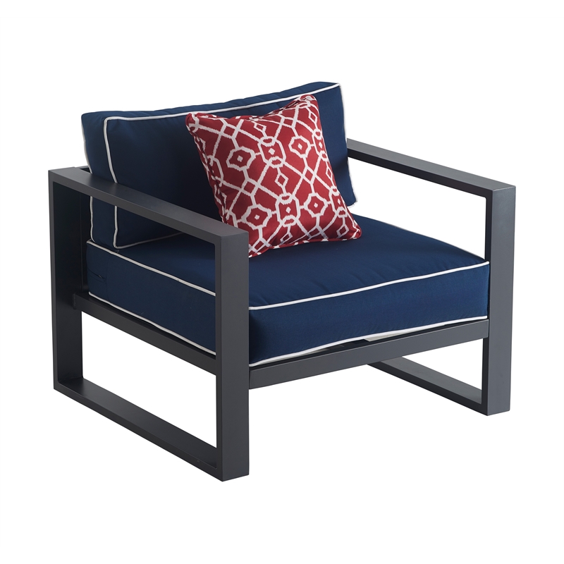 Pemberly Row Contemporary Outdoor Arm Chair in Gray Gunmetal