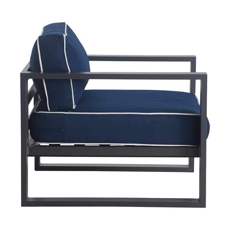 Pemberly Row Contemporary Outdoor Arm Chair in Gray Gunmetal