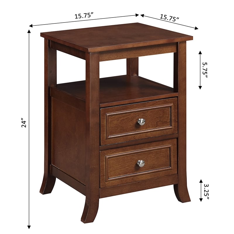 Pemberly Row End Table Nightstand Bedside Square in Wood - Espresso