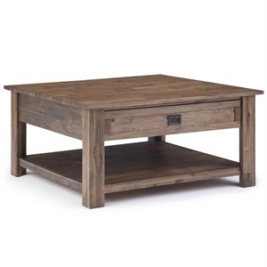 Pemberly Row Solid Acacia Wood 38 &quot Square Rustic Coffee Table in Rustic Brown