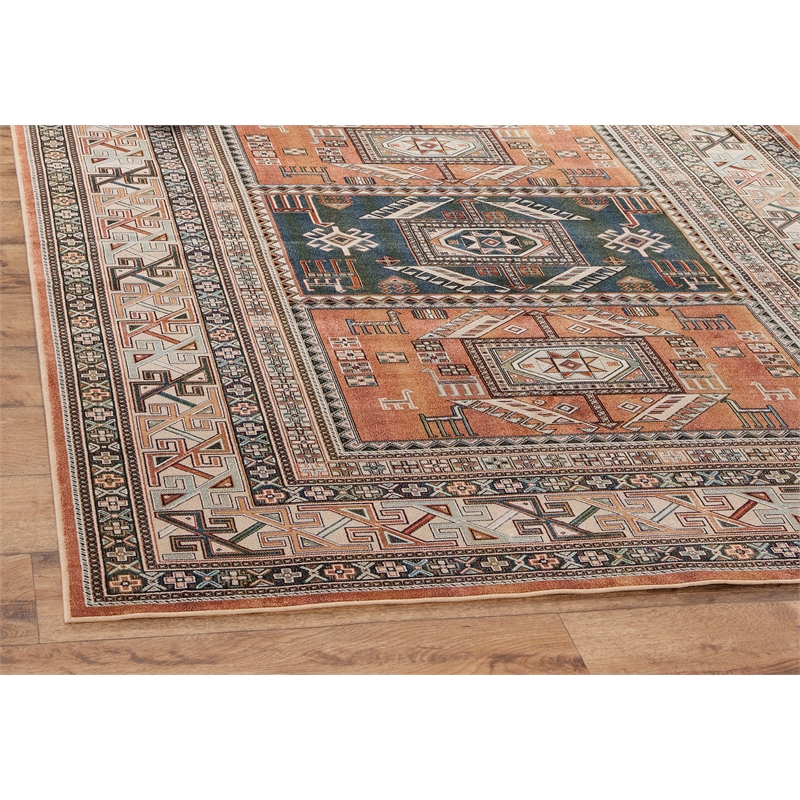 Pemberly Row Traditional Boho Viscose 5x8 Area Rug in Copper