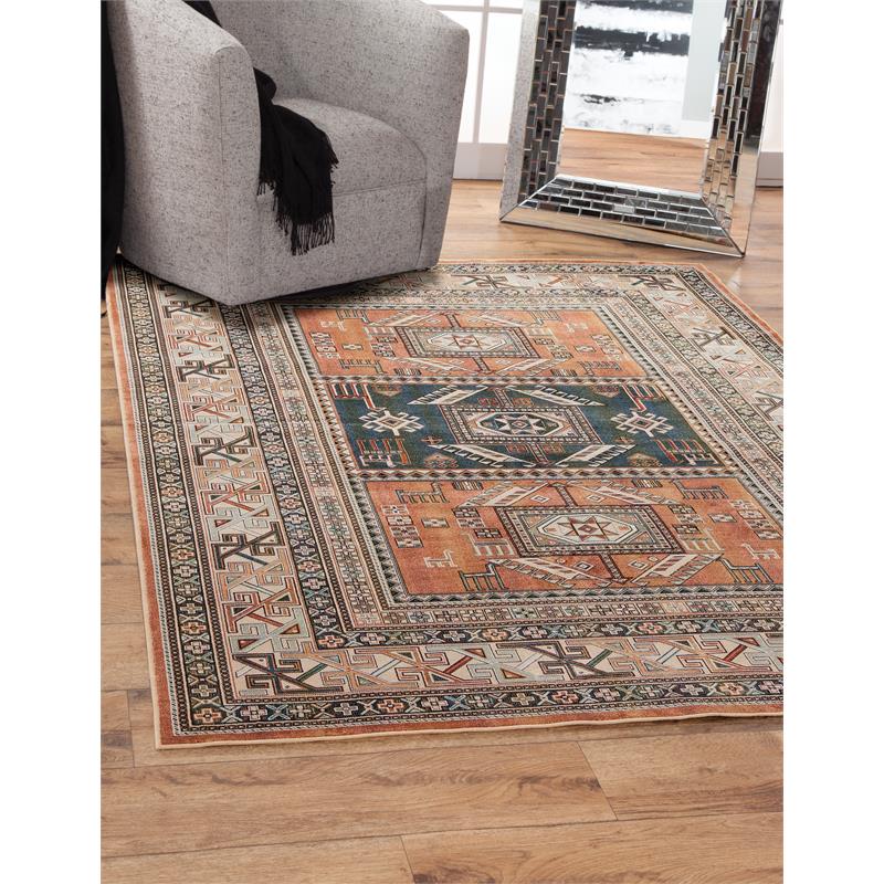 Pemberly Row Traditional Boho Viscose 5x8 Area Rug in Copper