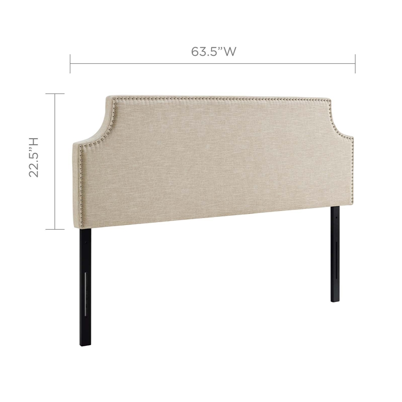 Pemberly Row Queen Upholstered Polyester Fabric Headboard in Beige