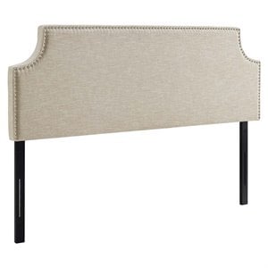 Pemberly Row Queen Upholstered Polyester Fabric Headboard in Beige