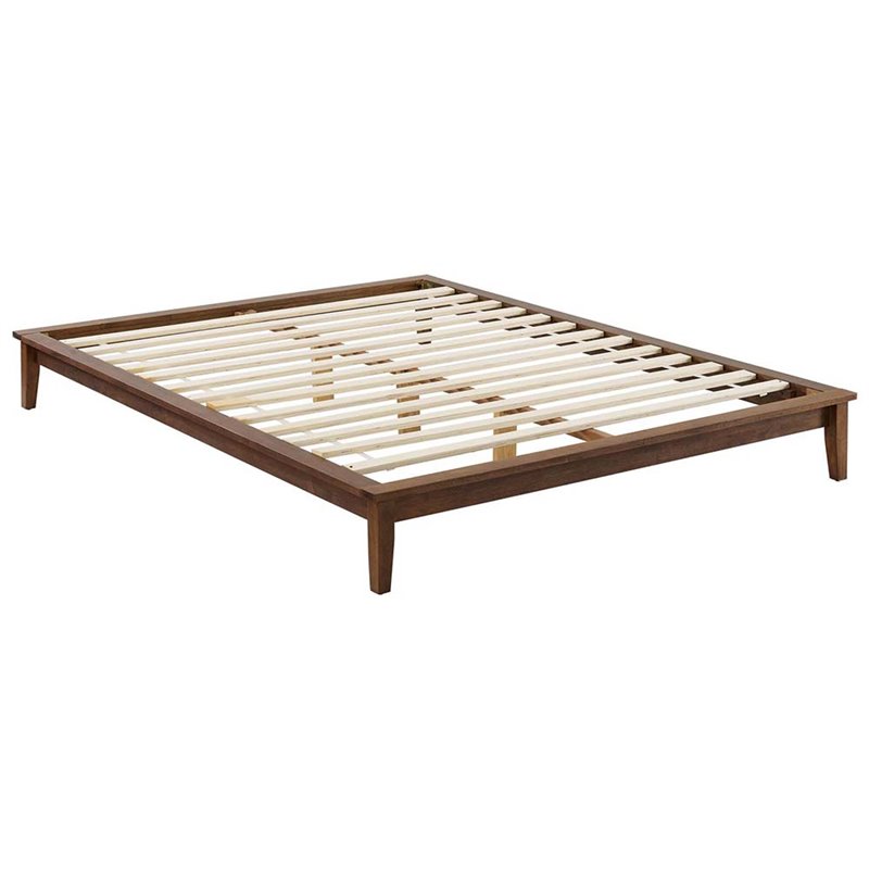 Pemberly Row Queen Modern Solid Wood Platform Bed Frame in Cappuccino