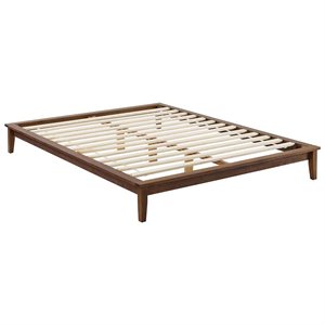 Pemberly Row Queen Modern Solid Wood Platform Bed Frame in Cappuccino