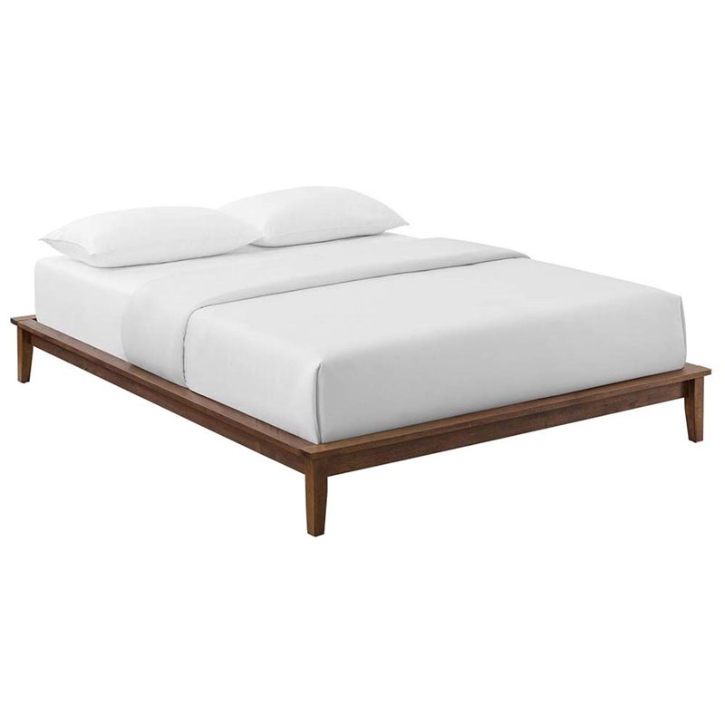 Pemberly Row Queen Modern Solid Wood Platform Bed Frame in Cappuccino