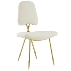 Pemberly Row 19&quot Velvet Upholstered Dining Side Chair in Ivory and Gold