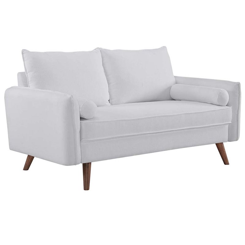 Pemberly Row Modern Fabric Upholstered Loveseat in Walnut/White