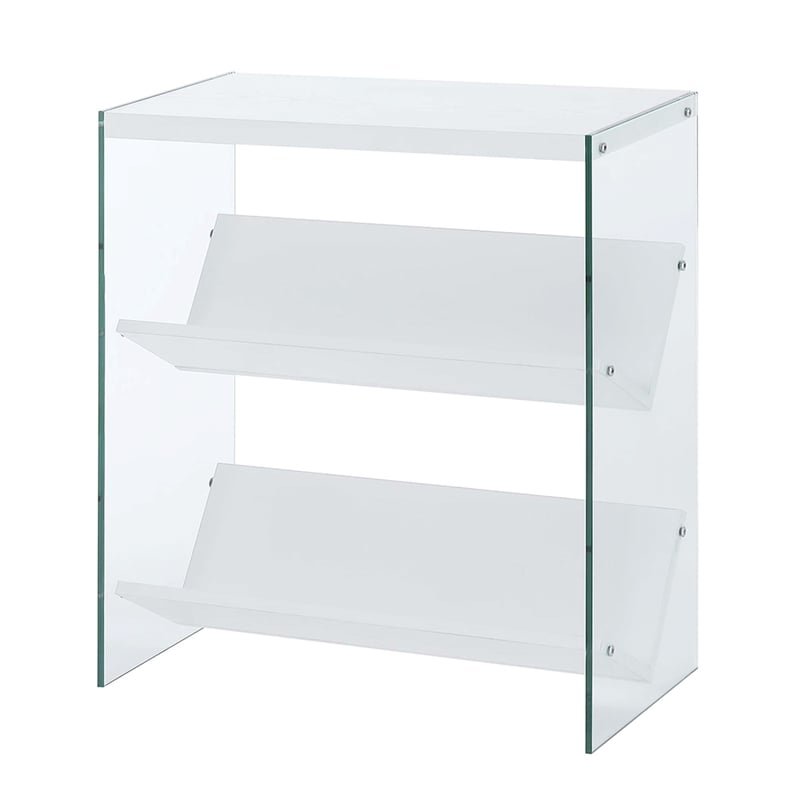 Pemberly Row SoHo Bookcase in White Wood Finish with Clear Glass Sides