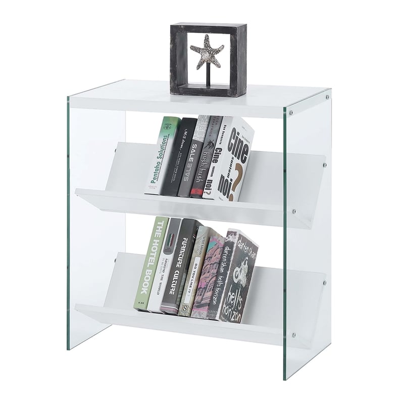 Pemberly Row SoHo Bookcase in White Wood Finish with Clear Glass Sides
