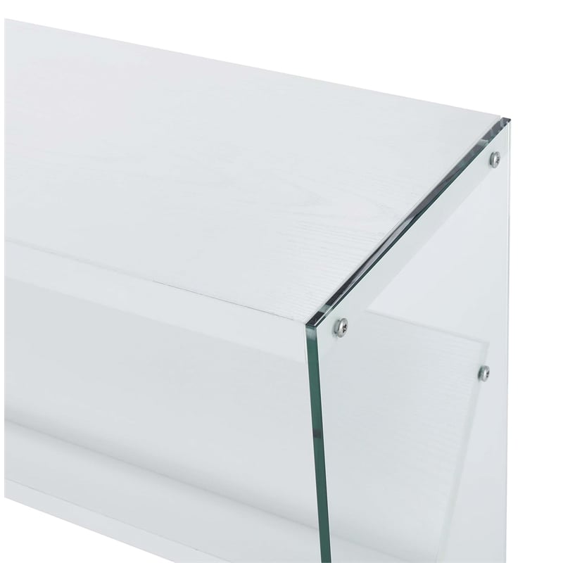 Pemberly Row SoHo Bookcase in White Wood Finish with Clear Glass Sides