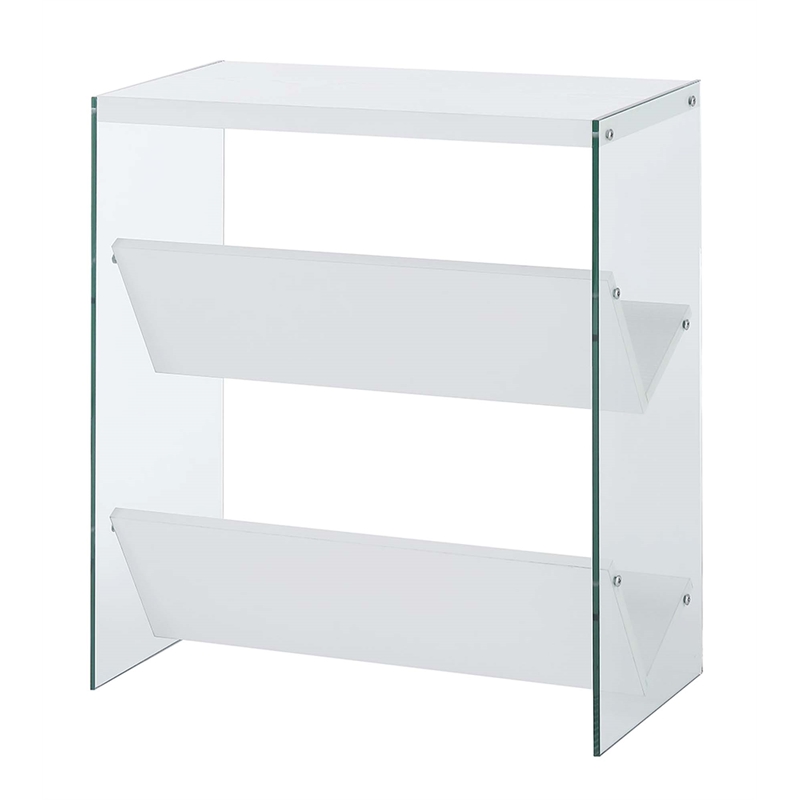 Pemberly Row SoHo Bookcase in White Wood Finish with Clear Glass Sides