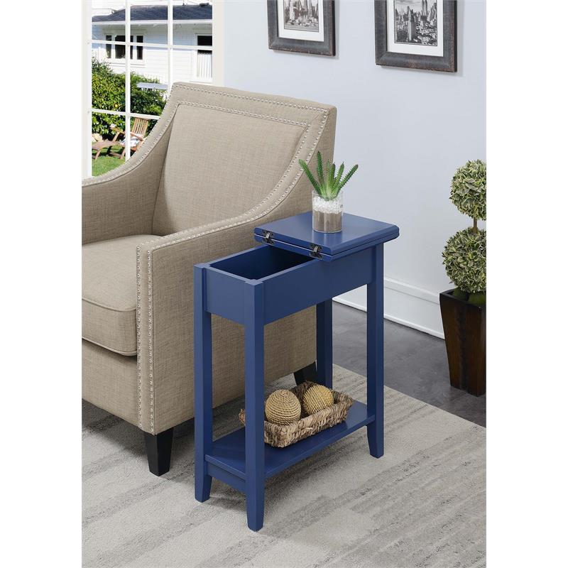 Pemberly Row Contemporary Flip Top End Table in Blue Wood Finish
