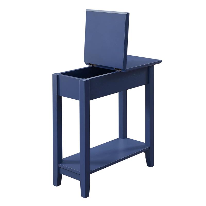 Pemberly Row Contemporary Flip Top End Table in Blue Wood Finish