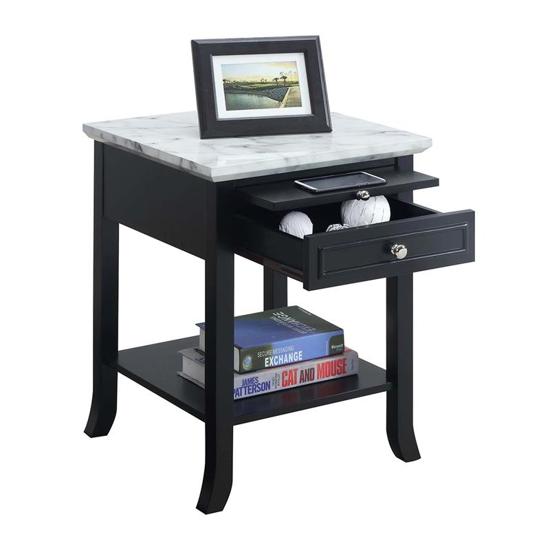 Pemberly Row End Table with Drawer and Slide in Black Wood Finish