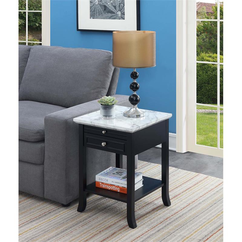 Pemberly Row End Table with Drawer and Slide in Black Wood Finish