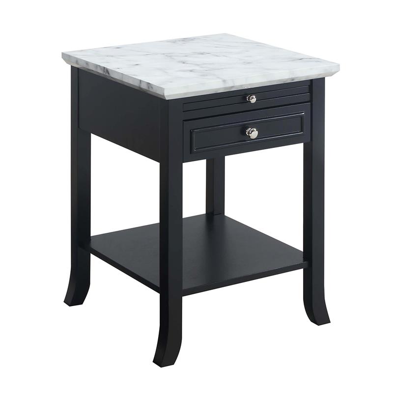 Pemberly Row End Table with Drawer and Slide in Black Wood Finish