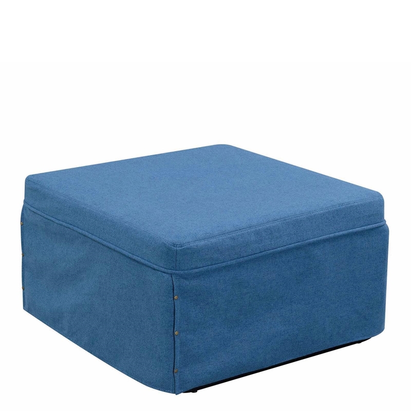 Pemberly Row Contemporary Folding Bed Ottoman in Blue Fabric